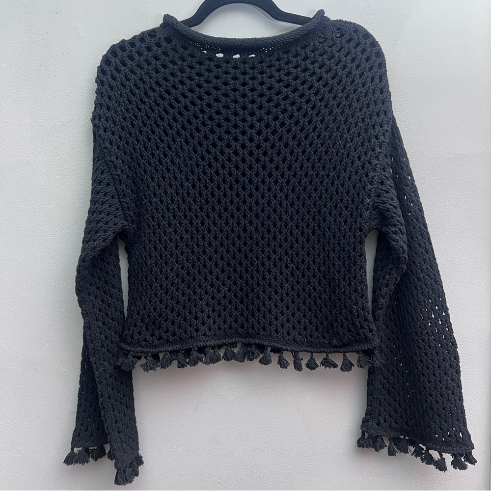 Mango Crochet Tassel Sweater, Size XS - Picture 3 of 3